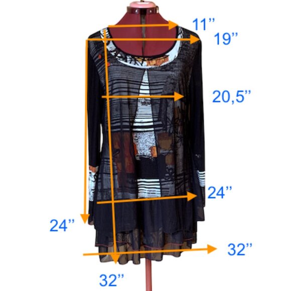 MICHAEL TYLER - Black multi-layers tunic short dress multi-layers - LARGE - Picture 10 of 10